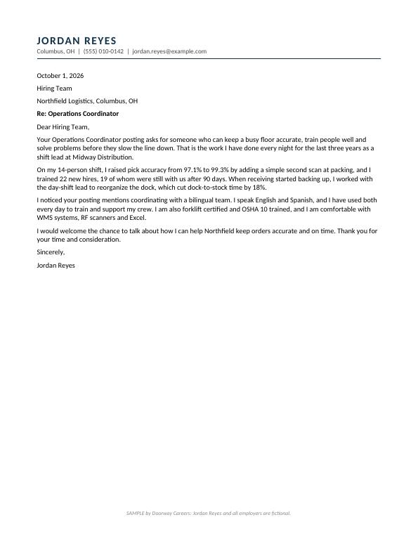 Sample cover letter