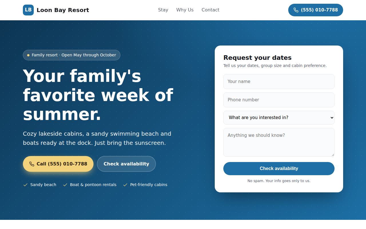 Loon Bay Resort sample website