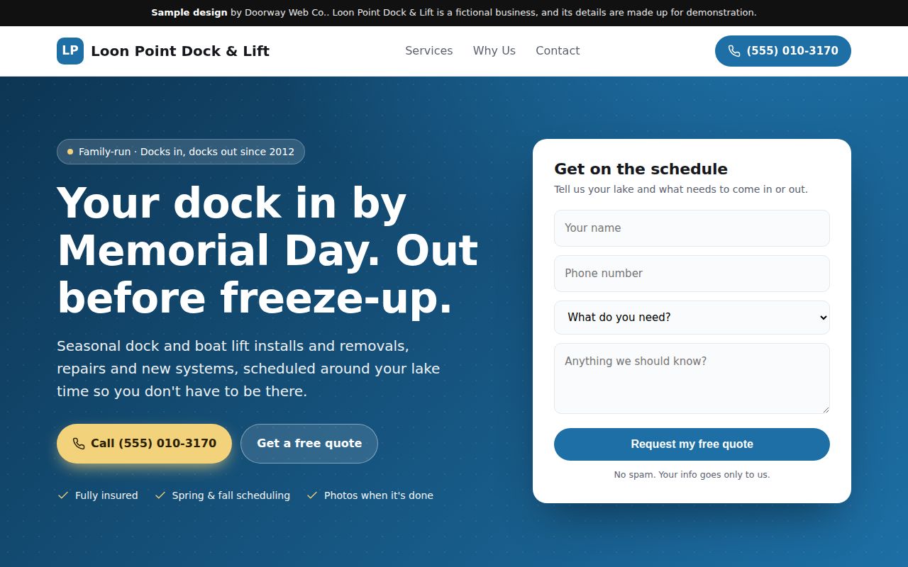 Dock and lift sample website