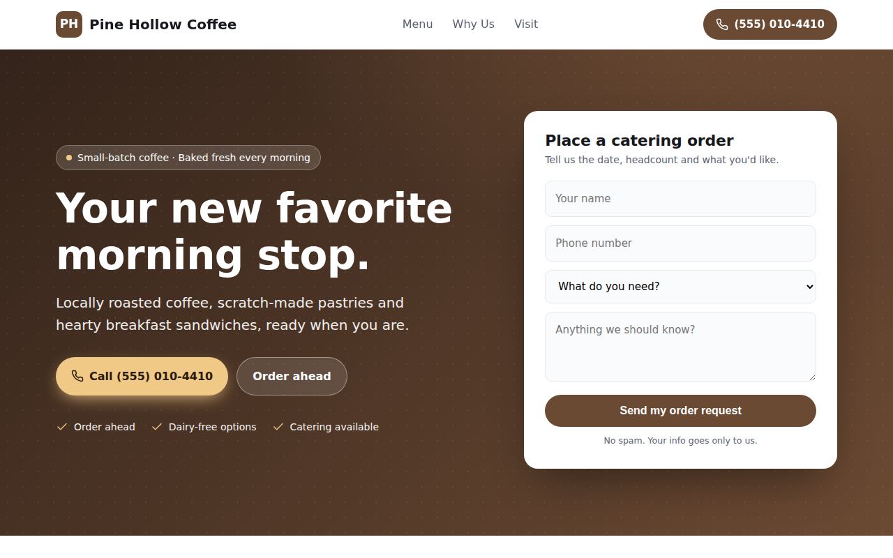 Pine Hollow Coffee sample website