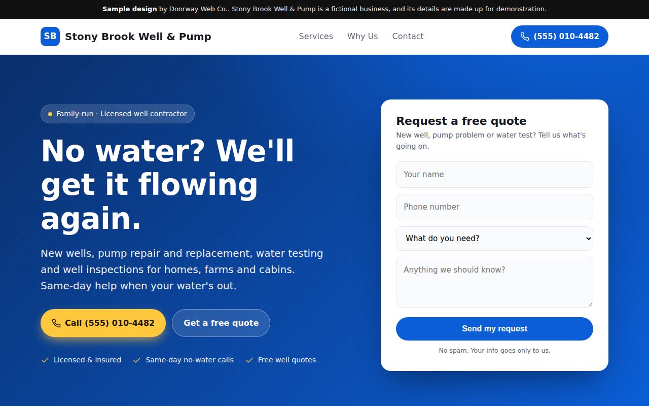 Water well drilling sample website